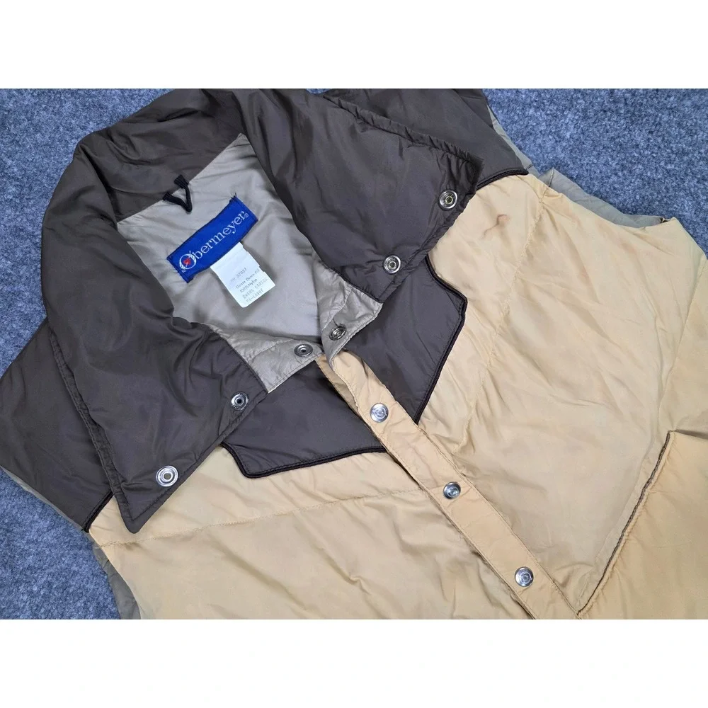 Vintage‎ Obermeyer Down Puffer Vest Mens XL Tan Brown Western Snap Front